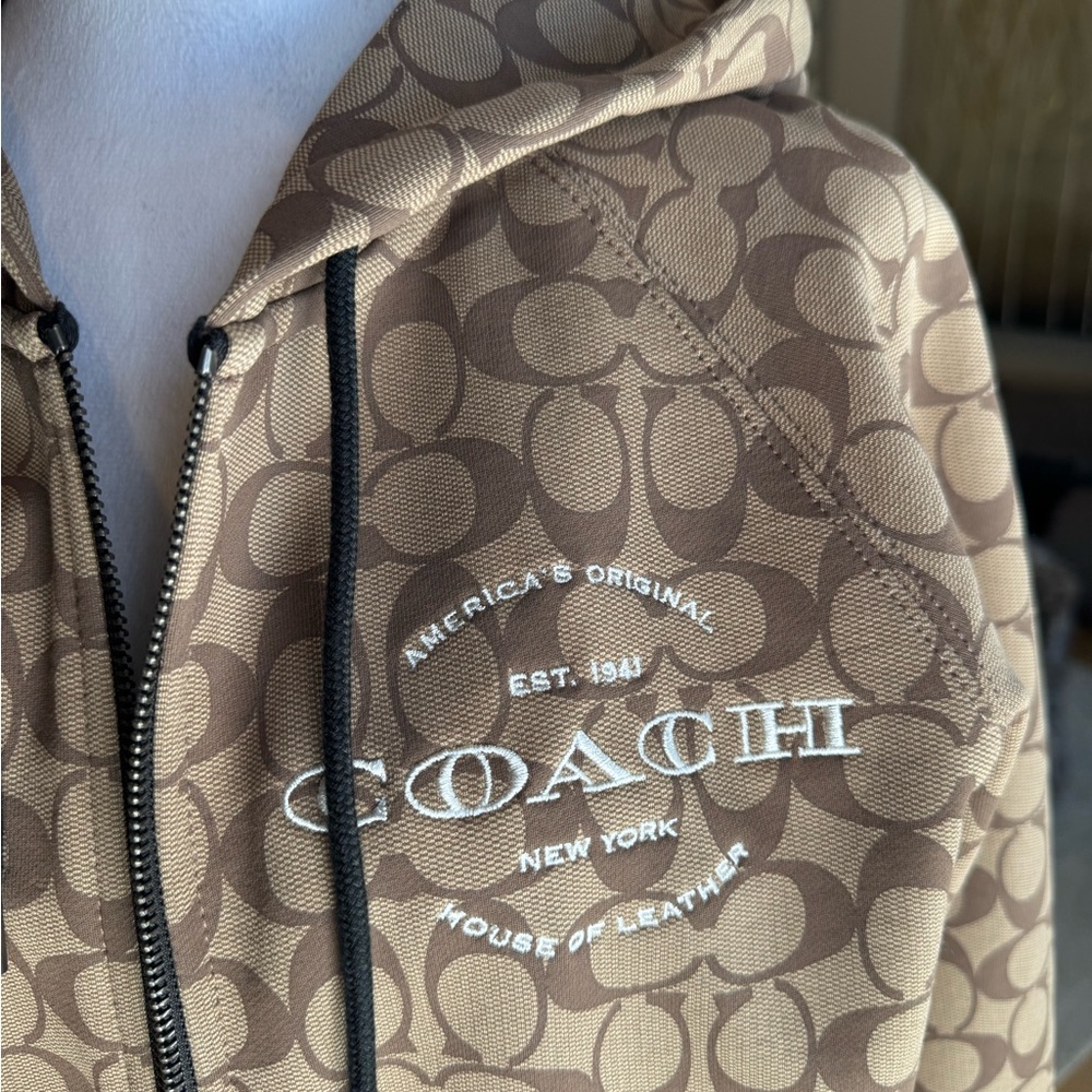 Coach Beige and Brown logo hoodie Patterned Sweatshirt Jacket